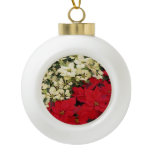 White and Red Poinsettias I Holiday Floral Ceramic Ball Christmas Ornament