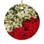 White and Red Poinsettias I Holiday Floral Ceramic Ornament