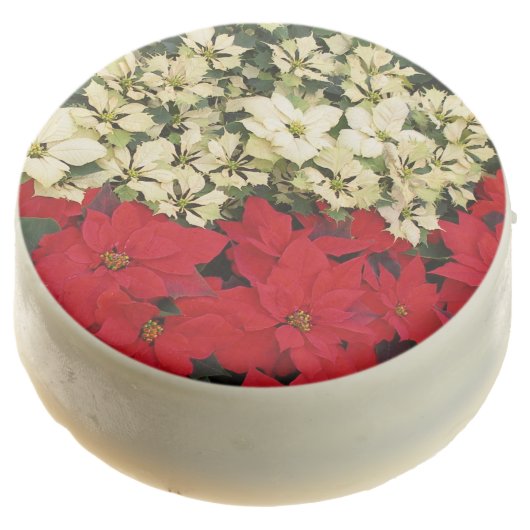 White and Red Poinsettias I Holiday Floral Chocolate Covered Oreo (Angled)