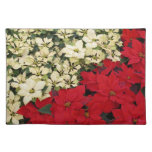 White and Red Poinsettias I Holiday Floral Cloth Placemat