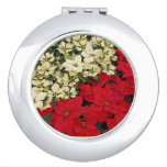 White and Red Poinsettias I Holiday Floral Compact Mirror