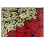 White and Red Poinsettias I Holiday Floral Cutting Board