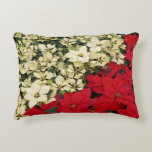White and Red Poinsettias I Holiday Floral Decorative Pillow