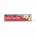 White and Red Poinsettias I Holiday Floral Desk Name Plate