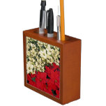 White and Red Poinsettias I Holiday Floral Desk Organizer