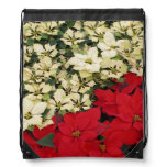 White and Red Poinsettias I Holiday Floral Drawstring Bag