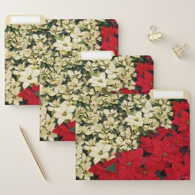 White and Red Poinsettias I Holiday Floral File Folder (Set)
