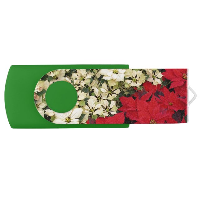 White and Red Poinsettias I Holiday Floral Flash Drive (Front)