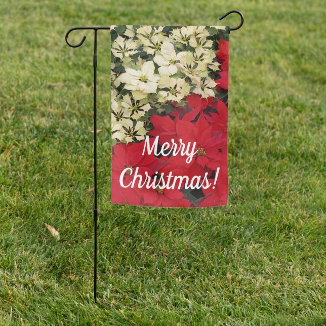 White and Red Poinsettias I Holiday Floral Garden Flag (In SItu)