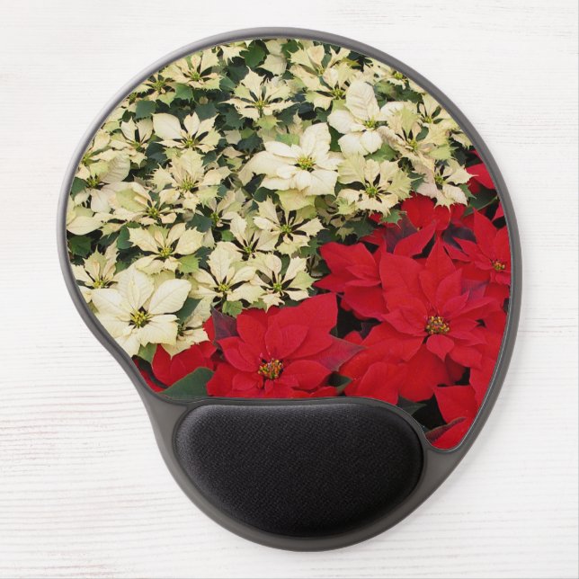White and Red Poinsettias I Holiday Floral Gel Mouse Pad (Front)