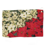 White and Red Poinsettias I Holiday Floral Golf Towel
