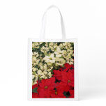 White and Red Poinsettias I Holiday Floral Grocery Bag