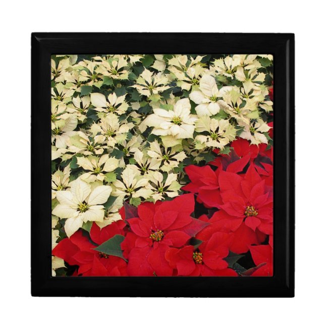 White and Red Poinsettias I Holiday Floral Jewelry Box (Front)