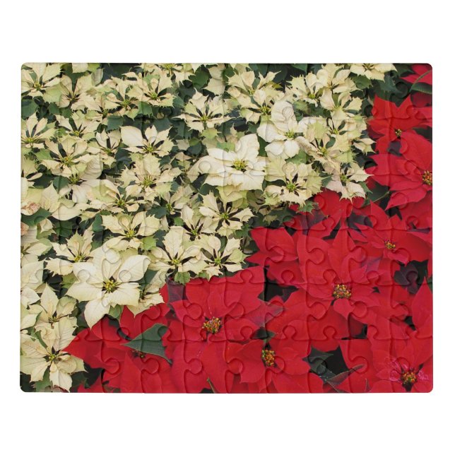 White and Red Poinsettias I Holiday Floral Jigsaw Puzzle (Puzzle Horizontal)