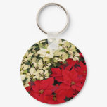 White and Red Poinsettias I Holiday Floral Keychain