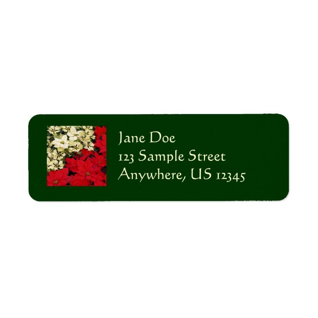 White and Red Poinsettias I Holiday Floral Label (Front)