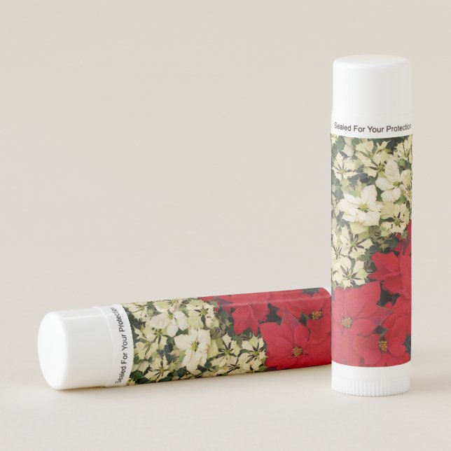 White and Red Poinsettias I Holiday Floral Lip Balm (Front)