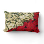 White and Red Poinsettias I Holiday Floral Lumbar Pillow