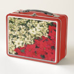 White and Red Poinsettias I Holiday Floral Metal Lunch Box