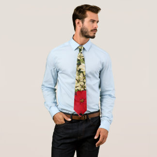 White and Red Poinsettias I Holiday Floral Neck Tie