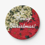 White and Red Poinsettias I Holiday Floral Paper Plates