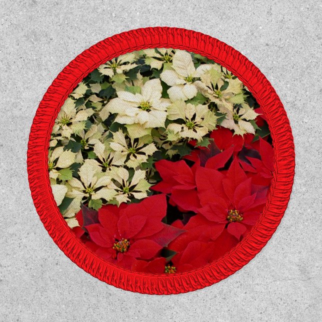 White and Red Poinsettias I Holiday Floral Patch (Front)