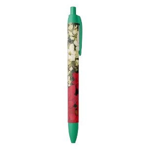 White and Red Poinsettias I Holiday Floral Pen