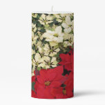 White and Red Poinsettias I Holiday Floral Pillar Candle