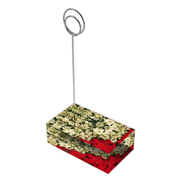 White and Red Poinsettias I Holiday Floral Place Card Holder (Corner)
