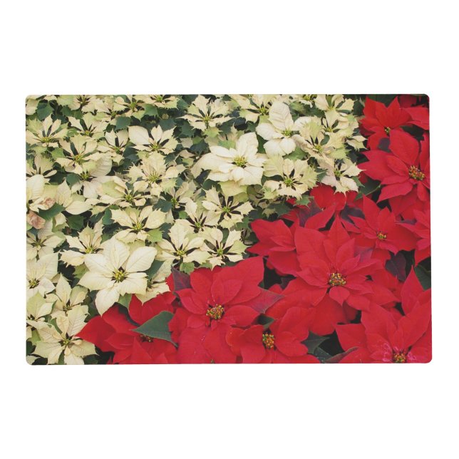White and Red Poinsettias I Holiday Floral Placemat (Front)