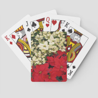 White and Red Poinsettias I Holiday Floral Poker Cards