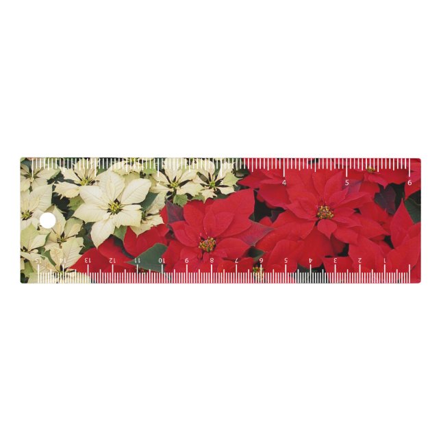 White and Red Poinsettias I Holiday Floral Ruler (Front)
