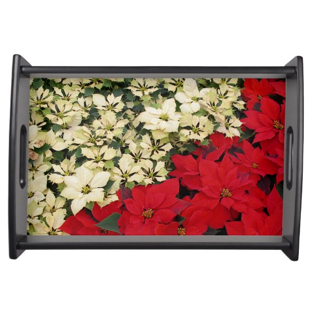 White and Red Poinsettias I Holiday Floral Serving Tray (Front)
