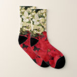White and Red Poinsettias I Holiday Floral Socks