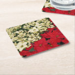 White and Red Poinsettias I Holiday Floral Square Paper Coaster