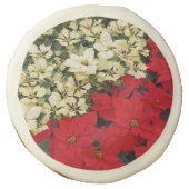 White and Red Poinsettias I Holiday Floral Sugar Cookie (Front)