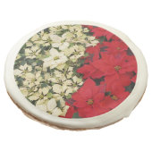 White and Red Poinsettias I Holiday Floral Sugar Cookie (Angled)