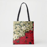 White and Red Poinsettias I Holiday Floral Tote Bag
