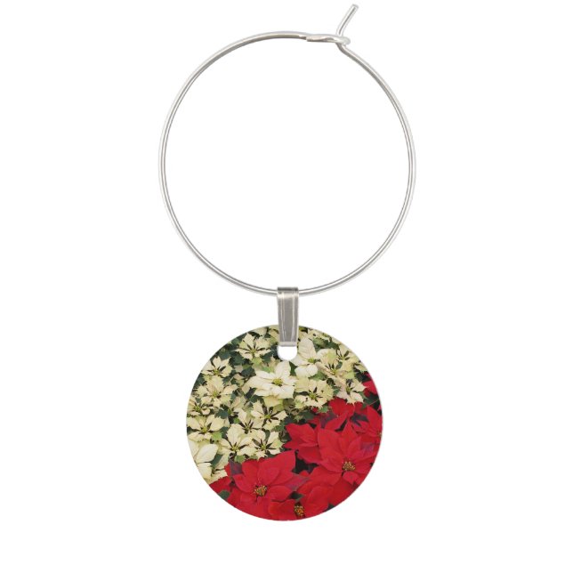 White and Red Poinsettias I Holiday Floral Wine Charm (Front)