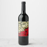 White and Red Poinsettias I Holiday Floral Wine Label