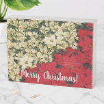 White and Red Poinsettias I Holiday Floral Wooden Box Sign