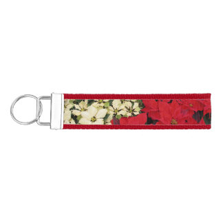 White and Red Poinsettias I Holiday Floral Wrist Keychain