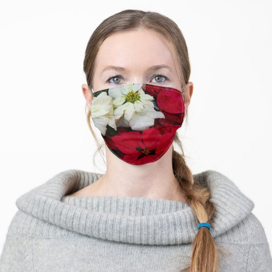 White and Red Poinsettias II Christmas Holiday Adult Cloth Face Mask (Worn)