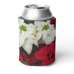 White and Red Poinsettias II Christmas Holiday Can Cooler