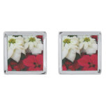 White and Red Poinsettias II Christmas Holiday Cufflinks