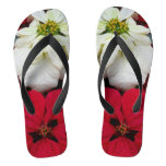 White and Red Poinsettias II Christmas Holiday Flip Flops