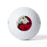 White and Red Poinsettias II Christmas Holiday Golf Balls