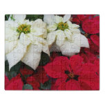 White and Red Poinsettias II Christmas Holiday Jigsaw Puzzle