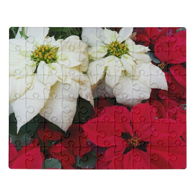 White and Red Poinsettias II Christmas Holiday Jigsaw Puzzle (Puzzle Horizontal)