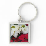 White and Red Poinsettias II Christmas Holiday Keychain